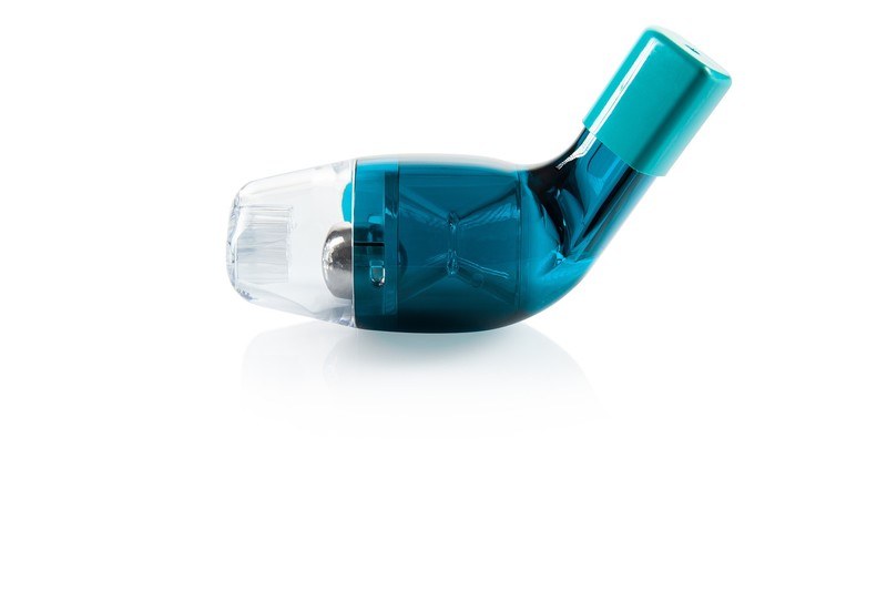 AirPhysio OPEP device showing the steel ball and clear cap