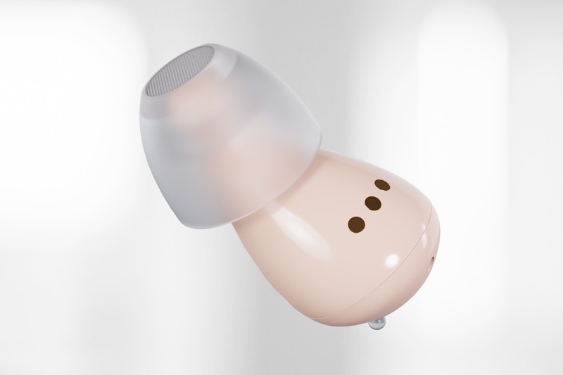 Audien Atom 2 in-ear hearing aid with its dome tip