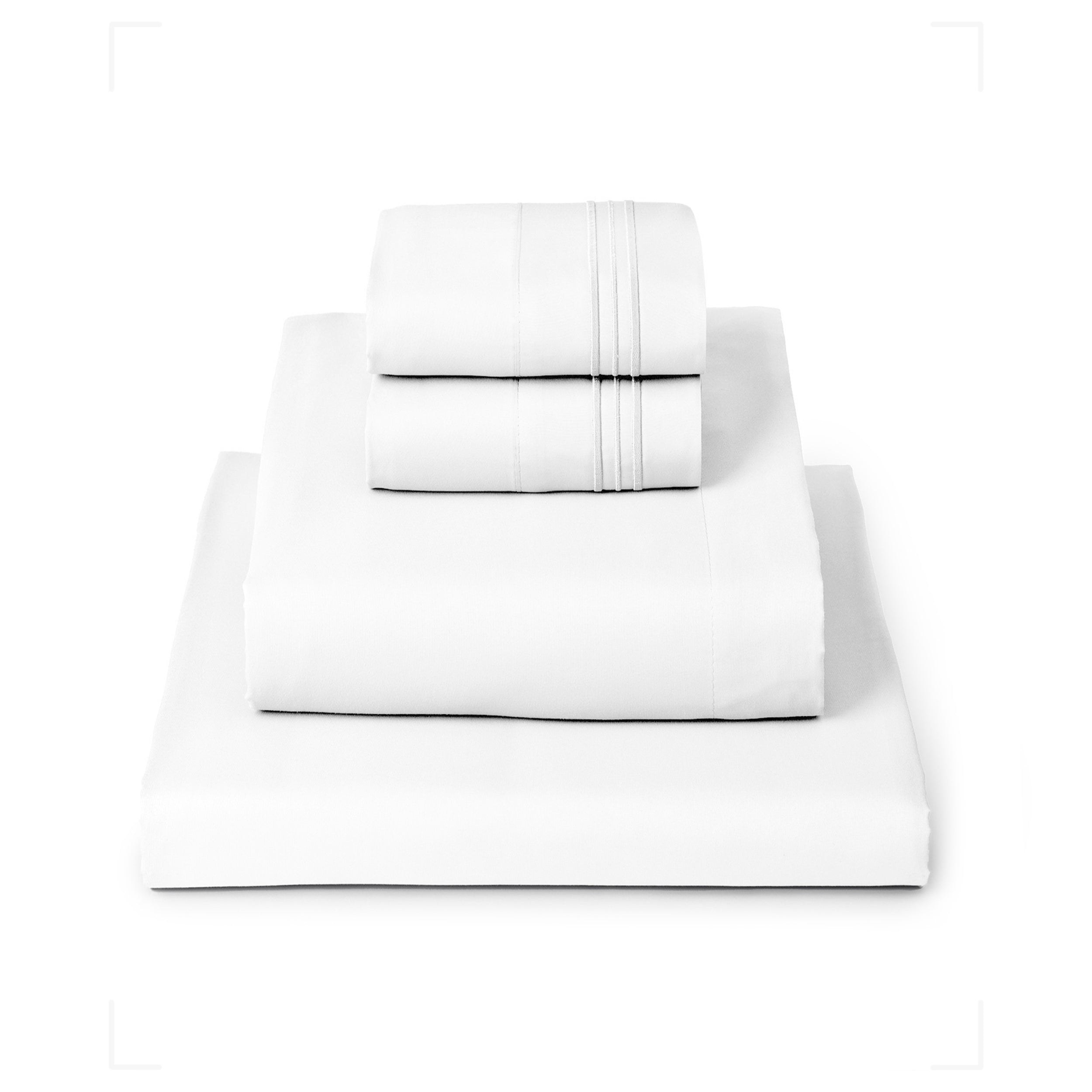 Mellanni Iconic 4-piece white microfiber sheet set folded and stacked