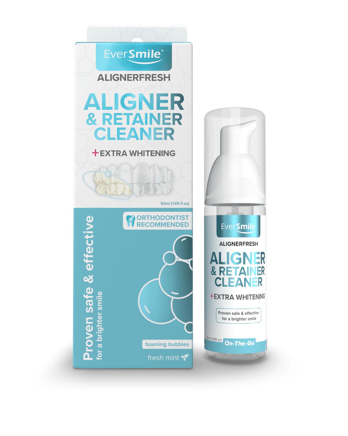 EverSmile AlignerFresh aligner and retainer cleaner with extra whitening foam and box