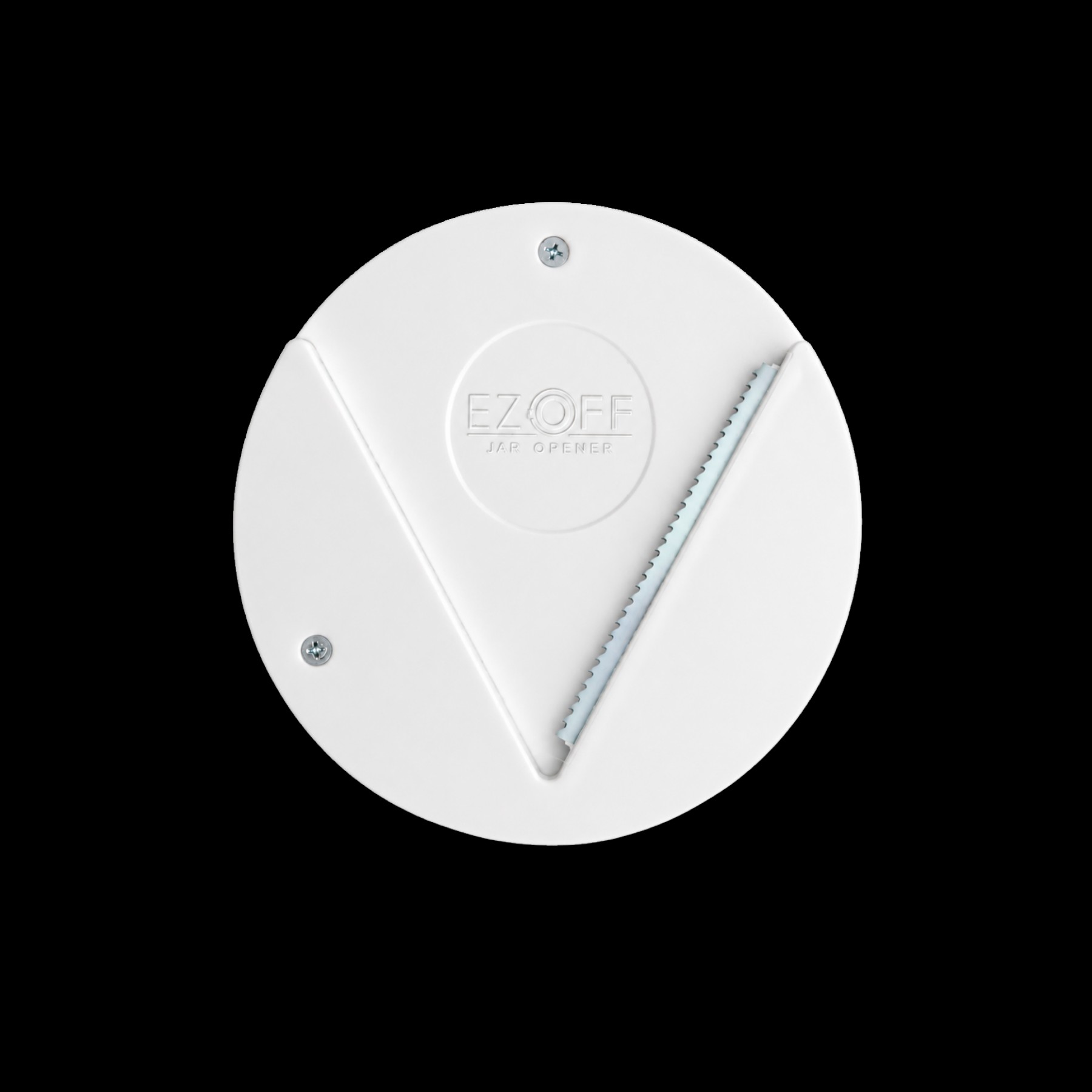 The EZ Off under-cabinet jar opener with its V-shaped serrated jaw