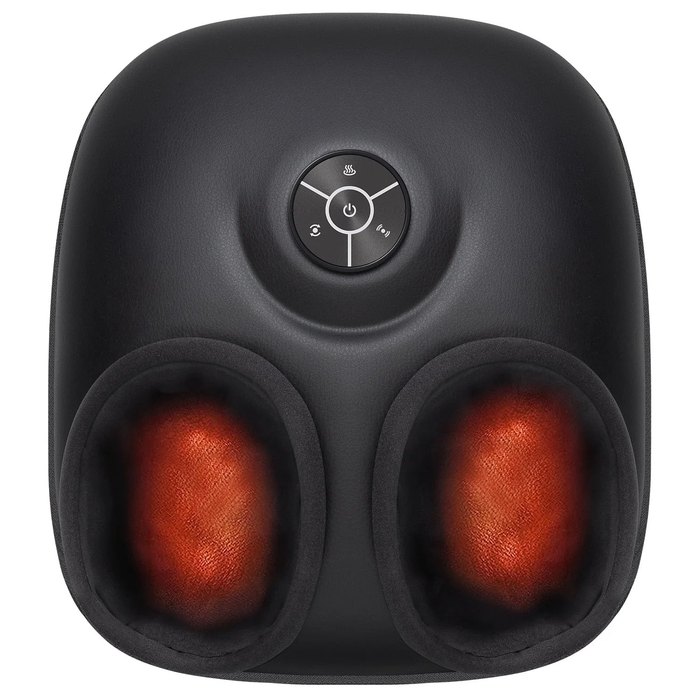 Nekteck shiatsu foot massager, a black enclosed unit with two heated foot chambers and control buttons