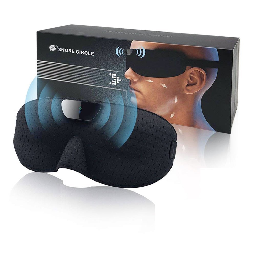 Snore Circle smart anti-snoring eye mask shown with its retail box