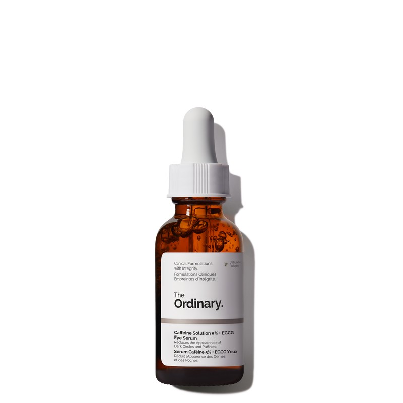 The Ordinary Caffeine Solution 5% + EGCG eye serum in its amber dropper bottle