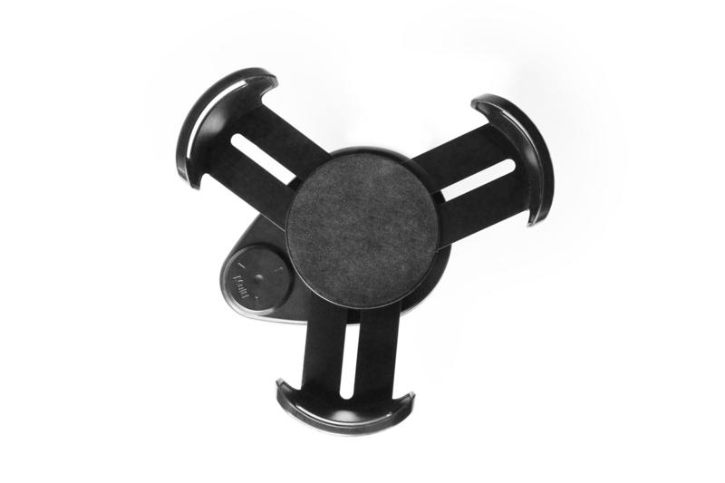 Top-down view of the CupStation twist-lock base showing the three grippers that expand inside a cup holder