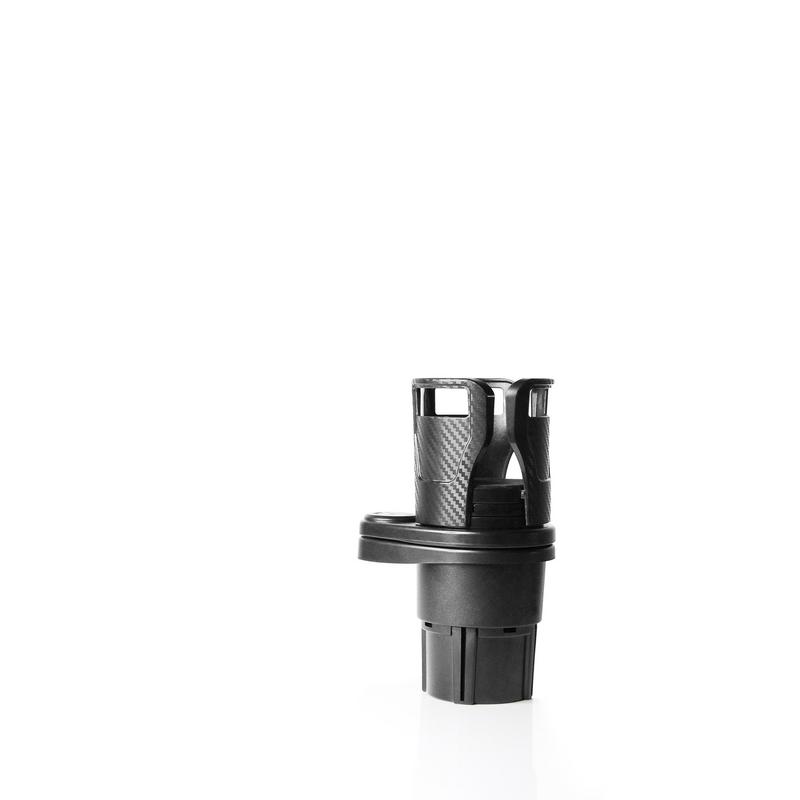 The CupStation 2-in-1 expandable cup holder out of the car, showing its wide arms and twist-lock base