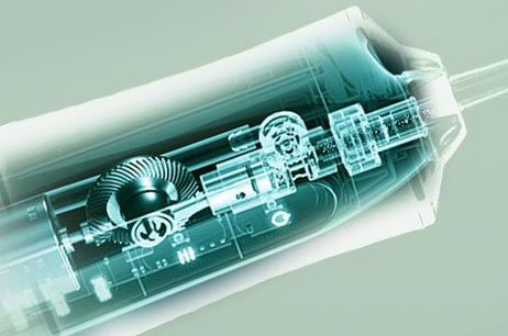 Cutaway view of the DentaStream water flosser showing the internal pump and motor
