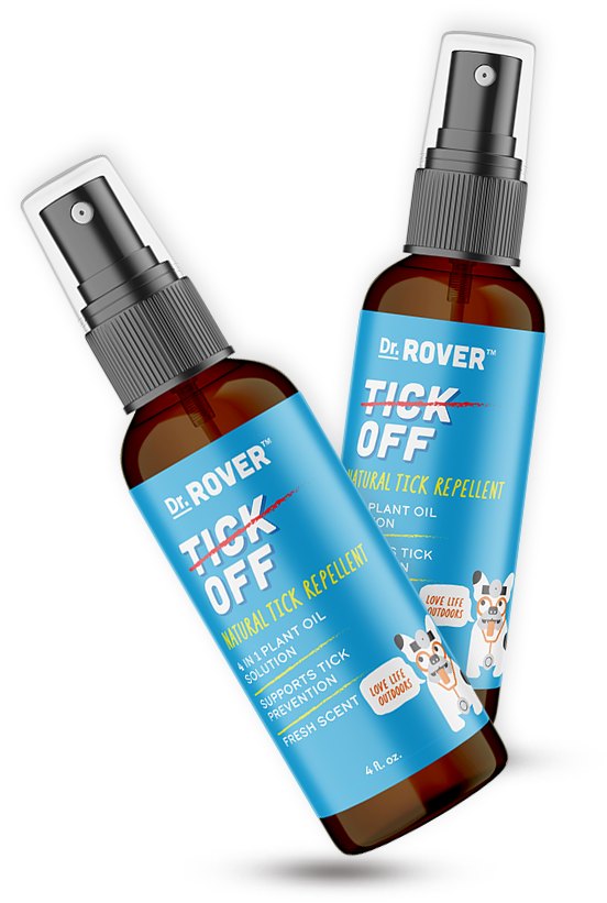 Two bottles of Dr. Rover Tick Off natural tick repellent spray