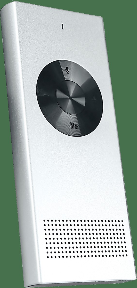 The MUAMA Enence portable translator device showing its two-button control face
