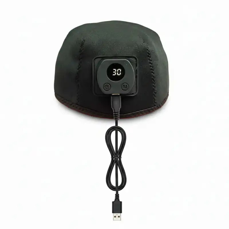 The Glokore Hair Regrowth Cap with its USB-C charging cable and control module