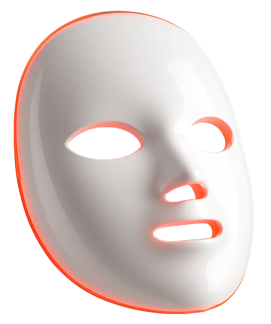 Angled studio view of the Glokore LED mask on a white background