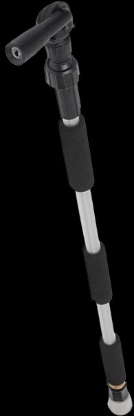 The Gutter Hero telescopic wand showing its rotating spray head, foam grips and garden-hose connector