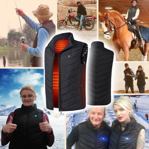 People wearing the Hilipert heated vest outdoors during cold-weather activities