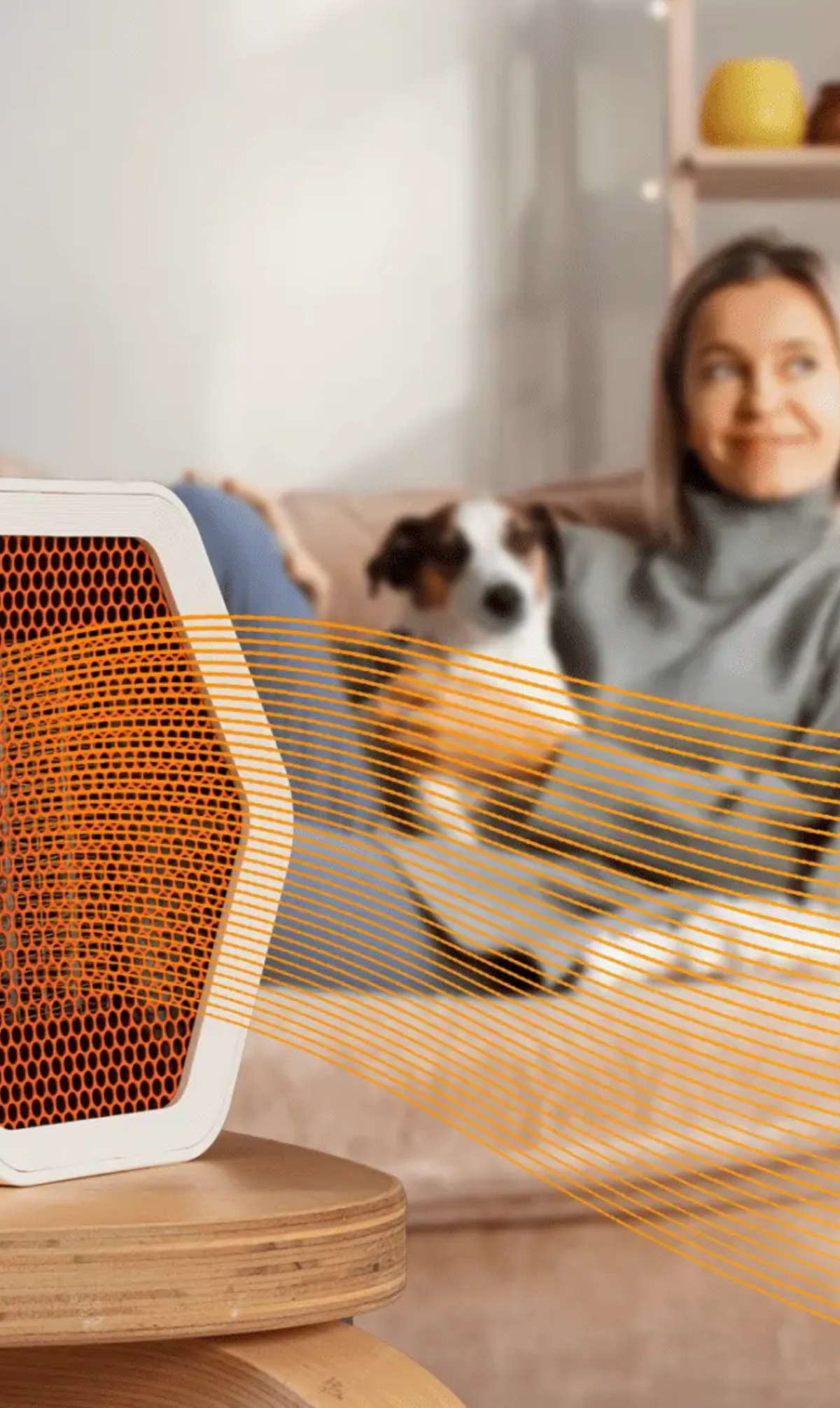 Hexa Heater running on a side table in a living room