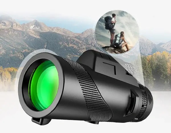 Horizon Scope monocular shown against a mountain landscape for hiking and wildlife viewing