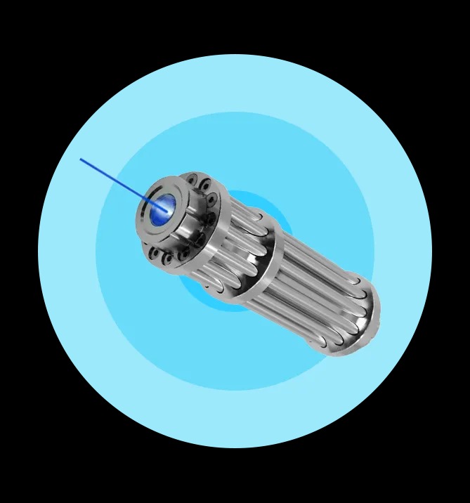 Close-up of the IgniteBeam laser's metal body and emitter head