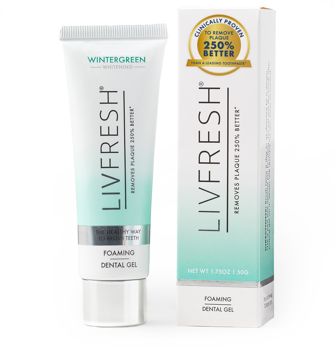 LivFresh Wintergreen whitening dental gel tube and box