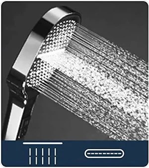 The Maas & Bath Showerhead spraying one of its eight selectable spray patterns