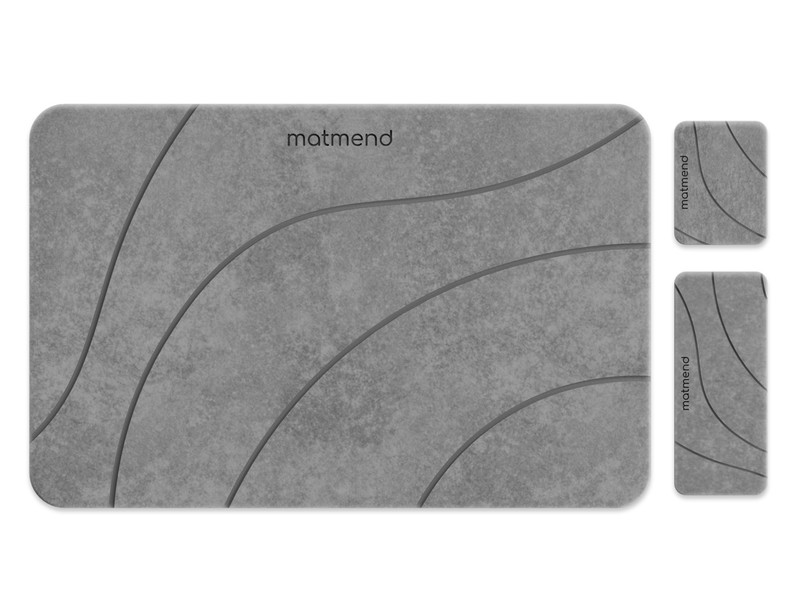 The Mat Mend three-mat diatomaceous earth set, one large bath mat with two smaller mats