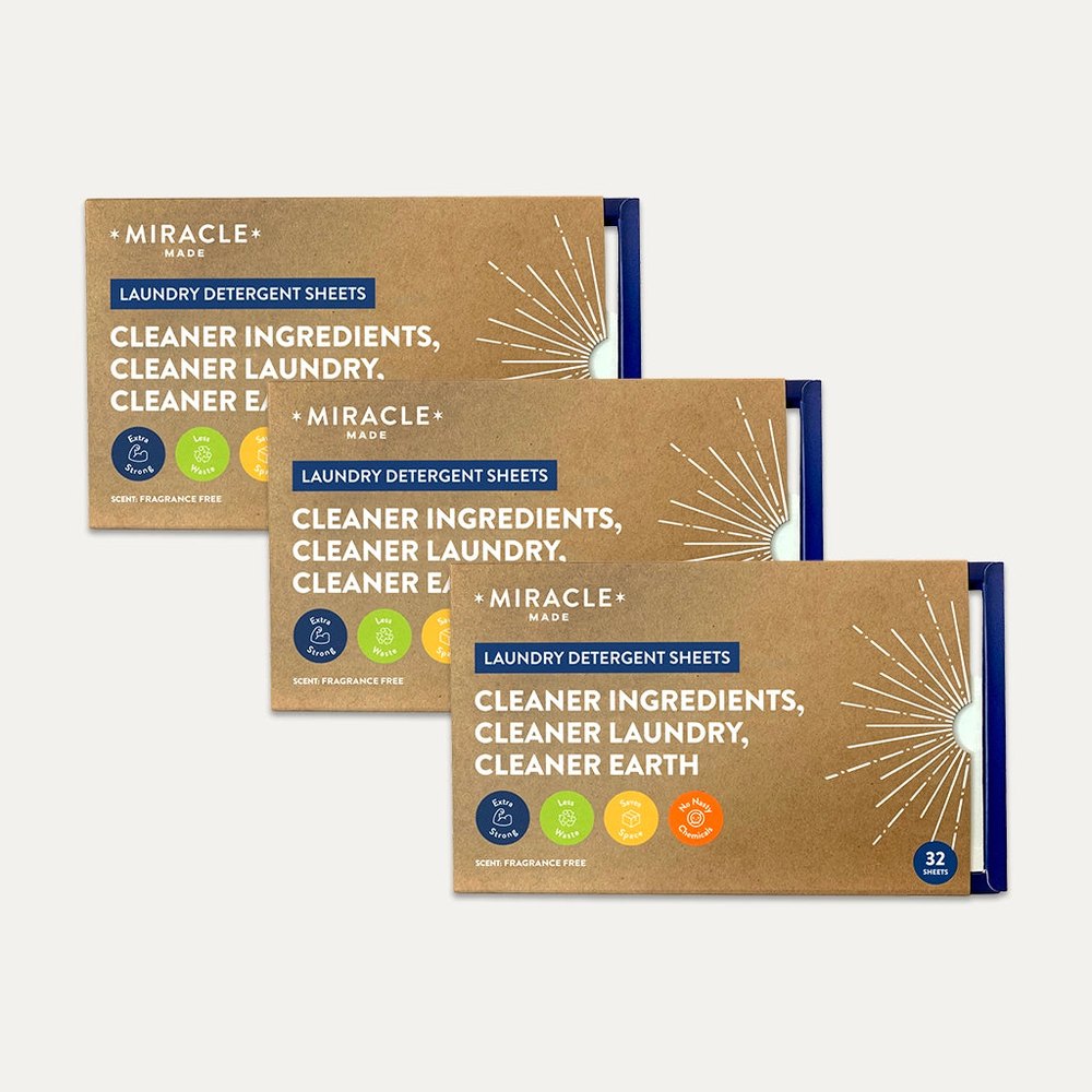 A box of fragrance-free Miracle laundry detergent sheets