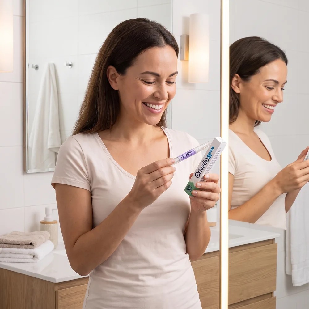 The Orivelle Anti-Fungal Pen used as part of a daily bathroom routine