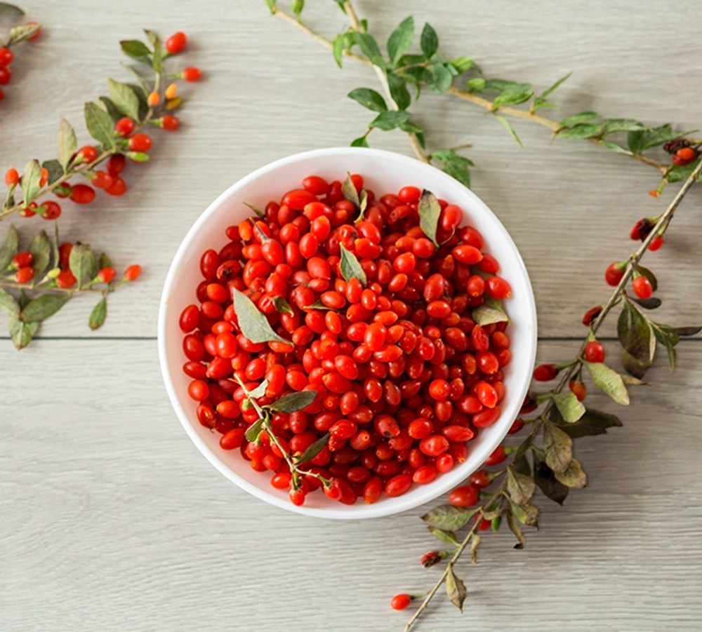 A bowl of red berberine-family botanicals used in supplement formulas