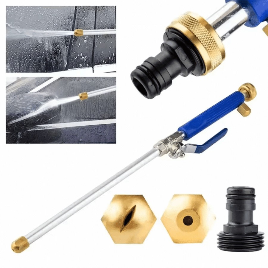 The PressurePro Power Nozzle brass wand with its two jet and fan nozzle heads and hose adapter