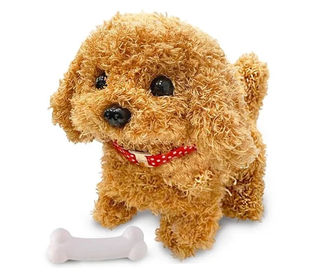 RoboPaw robot puppy shown with its toy bone accessory
