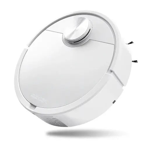 Studio product shot of the white RoboVac X robot vacuum by WuzuTech