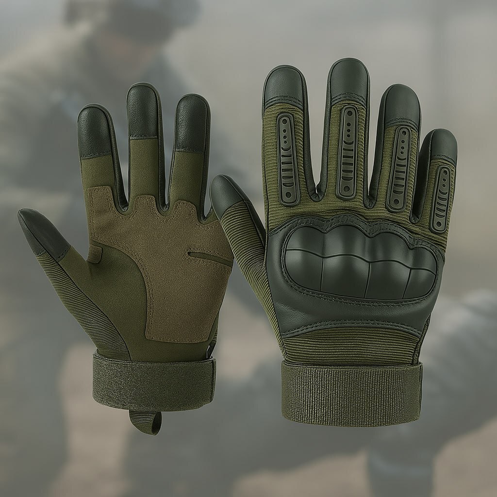 Ruck & Recon tactical gloves in OD green showing the molded knuckle guard and reinforced palm