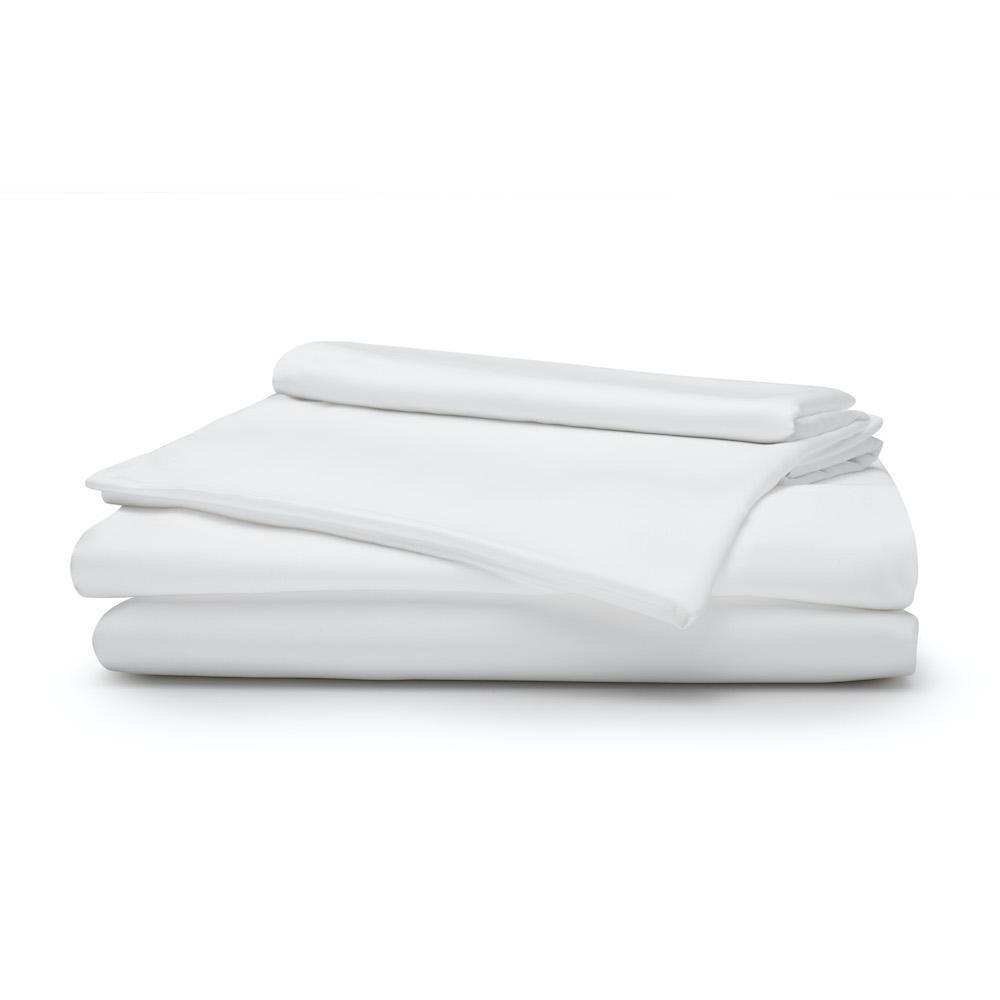 Sleepgram bamboo viscose sheet set folded in white
