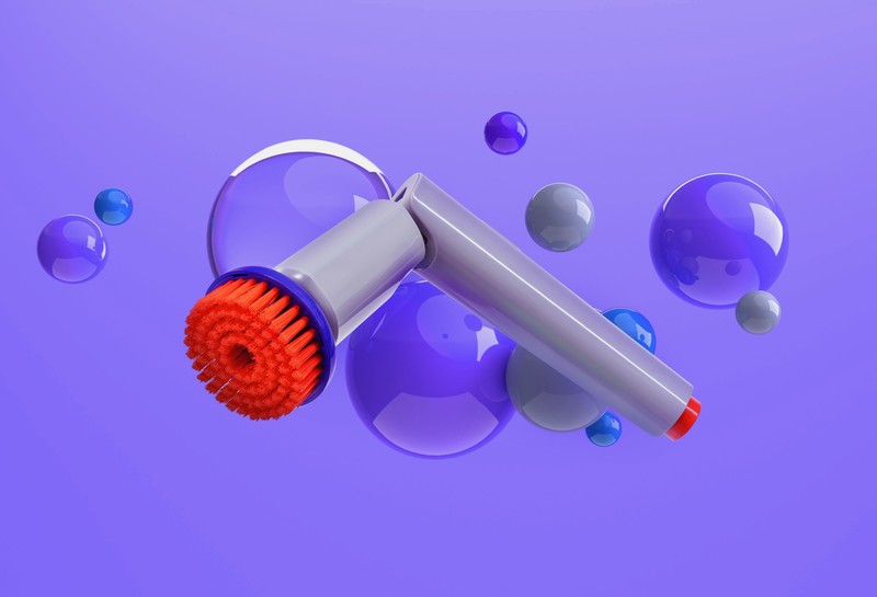 Close-up render of the Synoshi Pro spin scrubber brush head and bristles