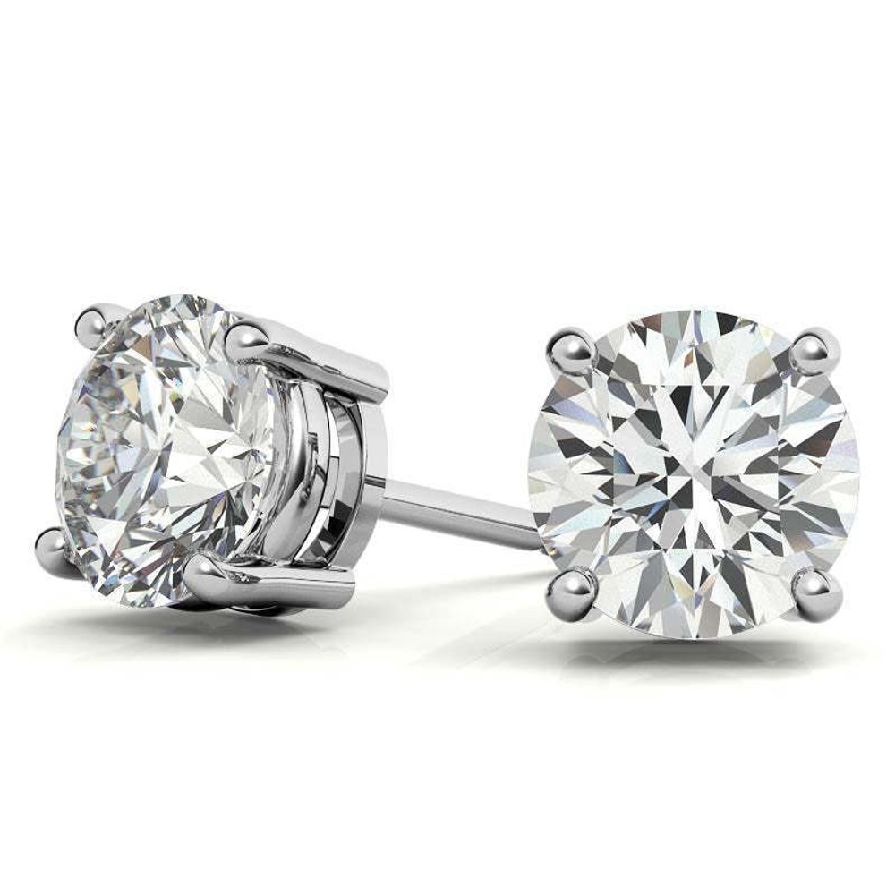 A pair of Voss+Agin round brilliant lab-grown diamond stud earrings in white gold four-prong settings