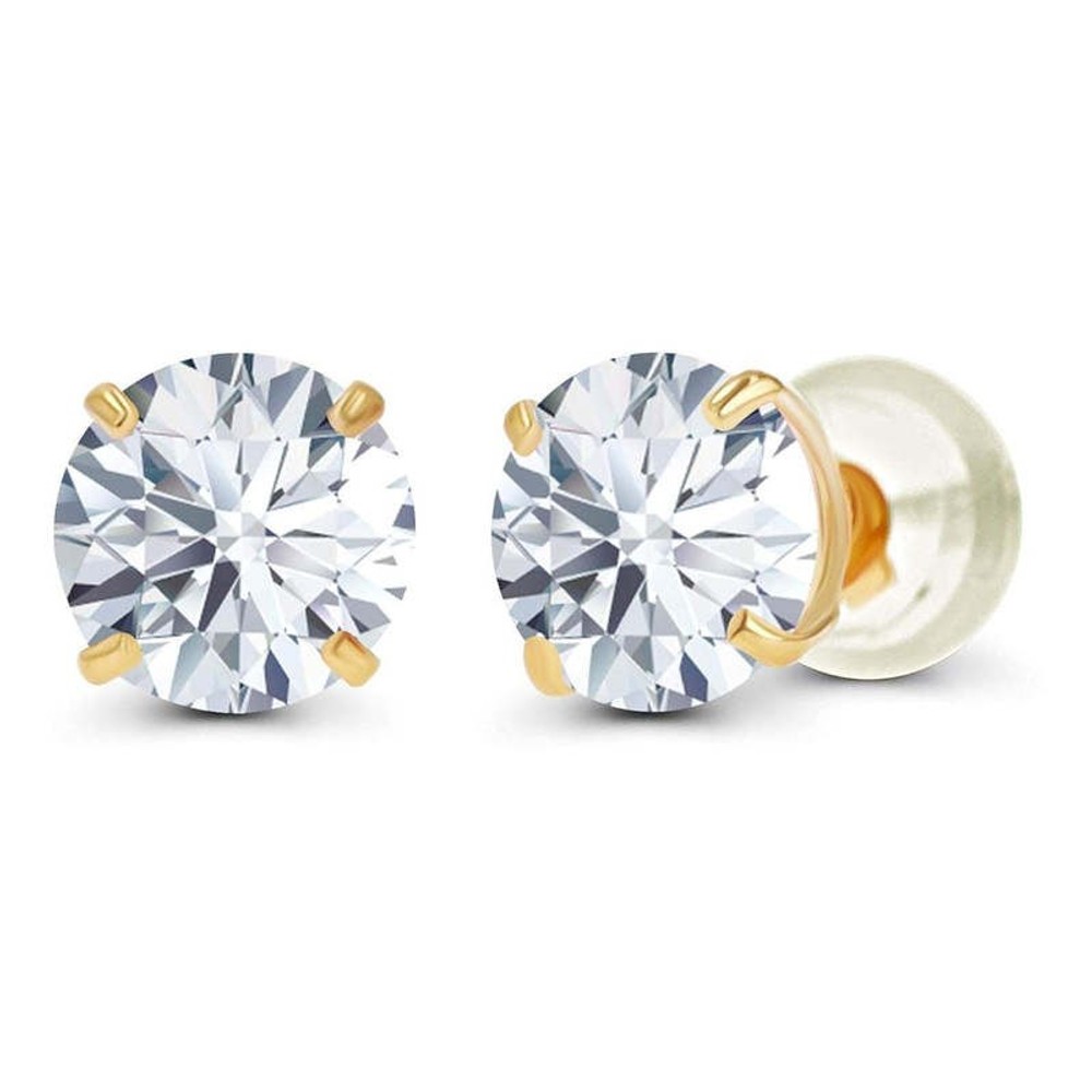 A pair of Voss+Agin lab-grown diamond studs in yellow gold four-prong settings