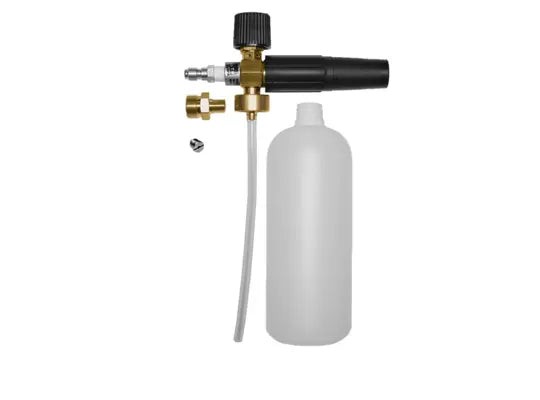 MTM Hydro Original Foam Cannon with clear bottle and brass adjustment knob
