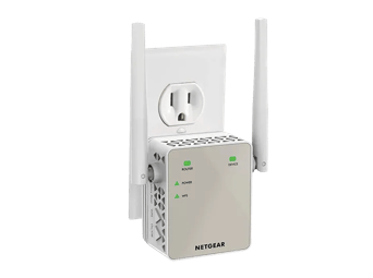 Netgear EX6120 WiFi range extender plugged into a wall outlet