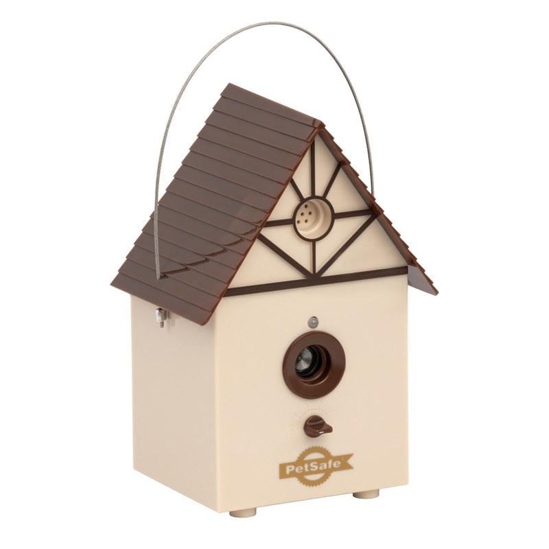 PetSafe Outdoor Bark Control ultrasonic anti-barking device in its weatherproof birdhouse housing