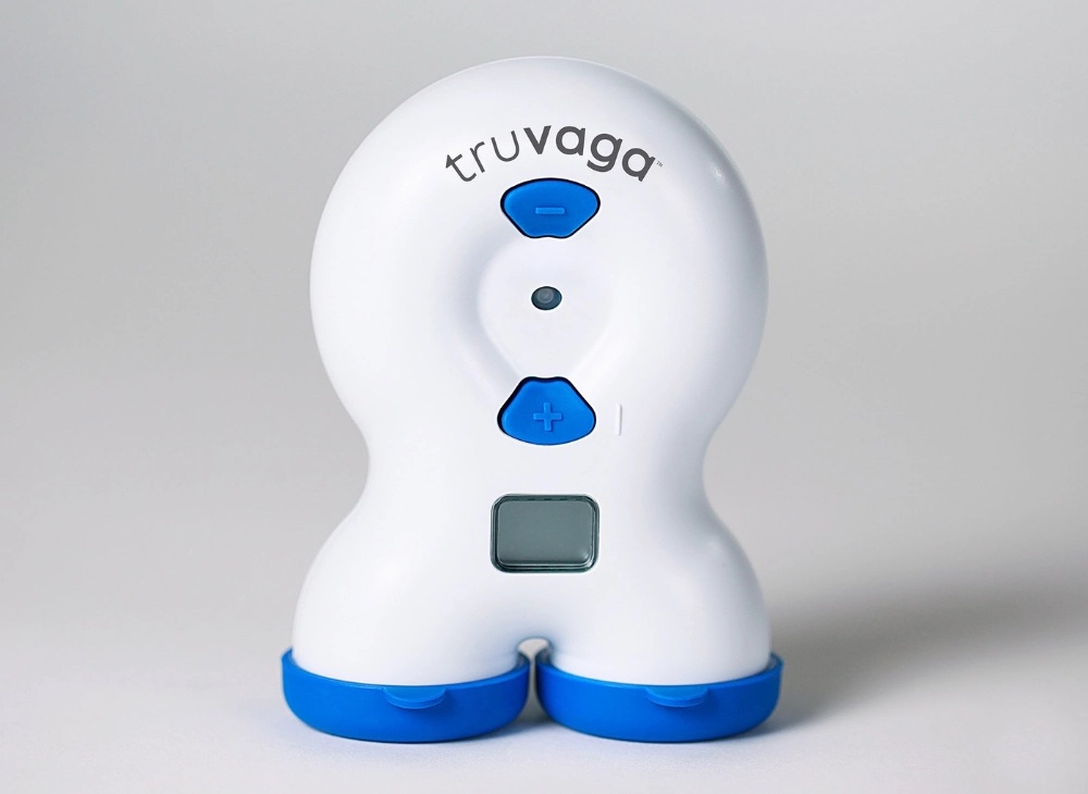 Truvaga 350 handheld vagus nerve stimulator device with plus and minus buttons